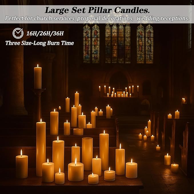 36 Pcs White Pillar Candles Bulk Setï¼? Different Lengths 2 x 3/4/6 Inch (12 Each)，Hurricane Candles，Dripless Unscented Smokeless，Gives You a Better Atmosphere When Organizing an Event Party.