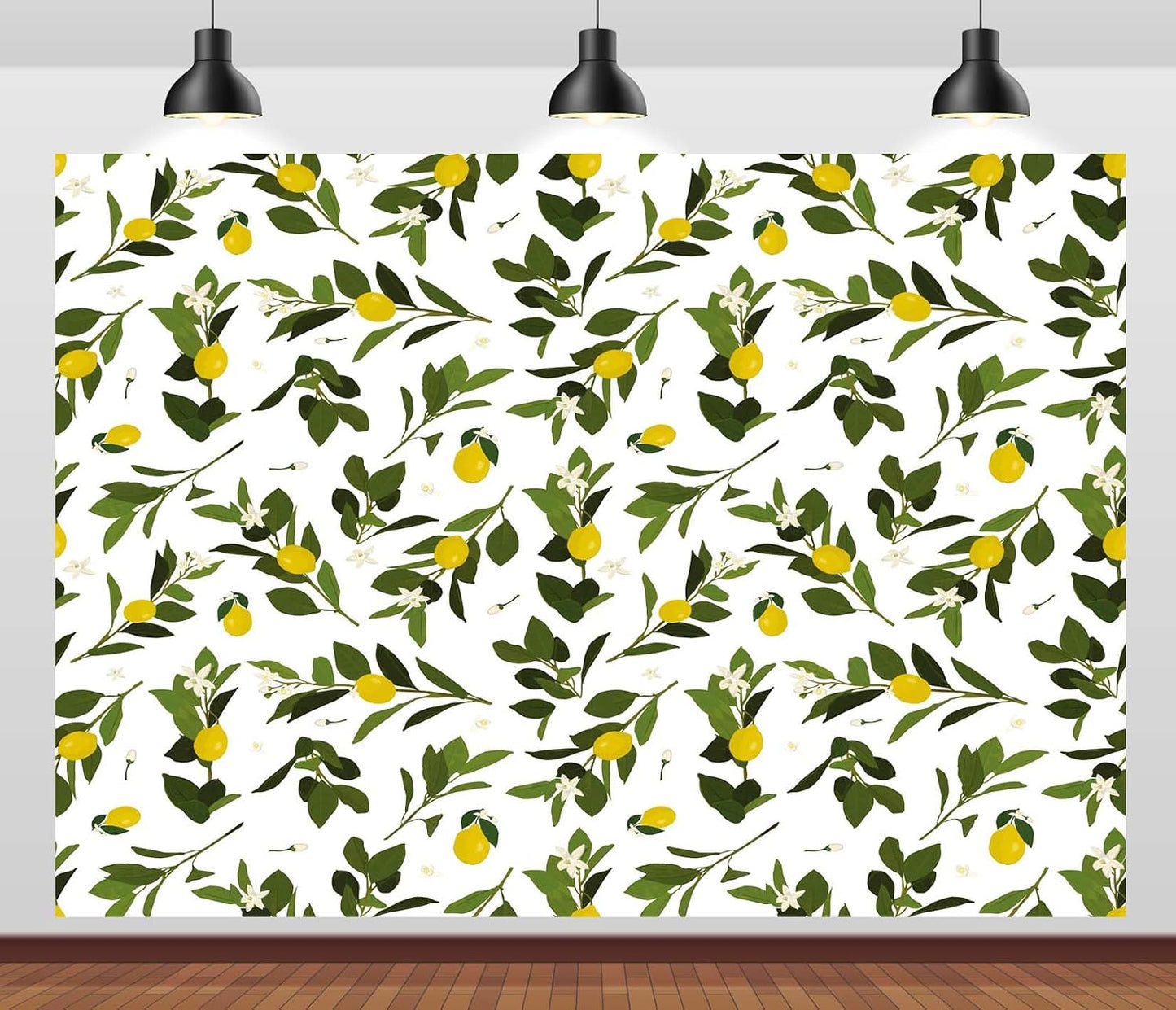 CORFOTO 7x5ft Summer Fabric Lemon Branch Backdrop Yellow Lemons Green Leaves White Flowers Citrus Pattern Photography