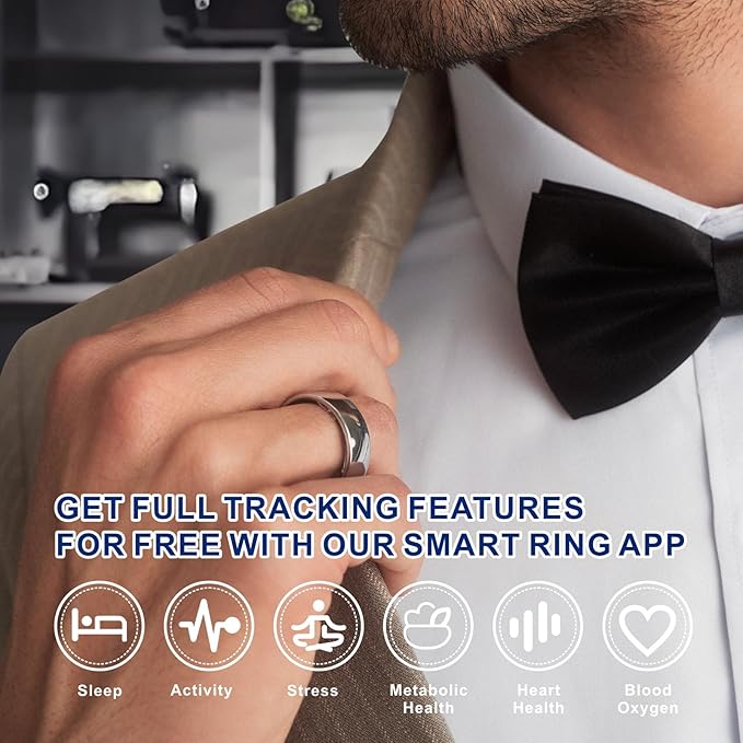 Smart Ring, Activity Trackers, Sleep Ring, Fitness Tracking, Stress Tracker, Heart Rate, Meditation, Temperature, Respiratory, No App Subscription, Women, Men, iOS, Android (Silver, 8)