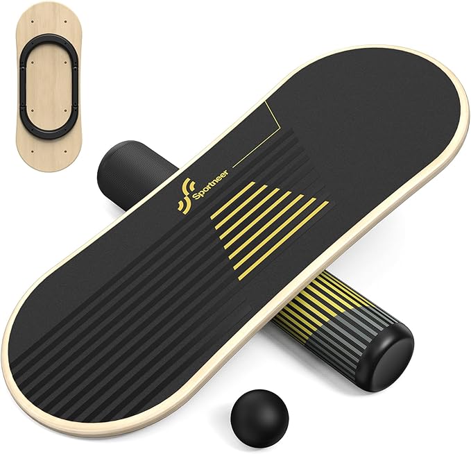 Sportneer Balance Board 7 Modes Wobble Board with Adjustable Stoppers Exercise Balancing Stability Trainer for Improve Balance, Surf Trainer & Physical Therapy - Roller and 2.8'' Ball Included