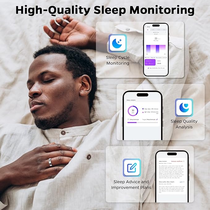 Ultra-Thin Smart Ring for Women Men,Sleep Tracker Ring with Heart Rate, Waterproof Fitness Ring for Activity Monitoring/Steps/Calories,No Subscription Fee,for iSO & Android (Silver, 11)
