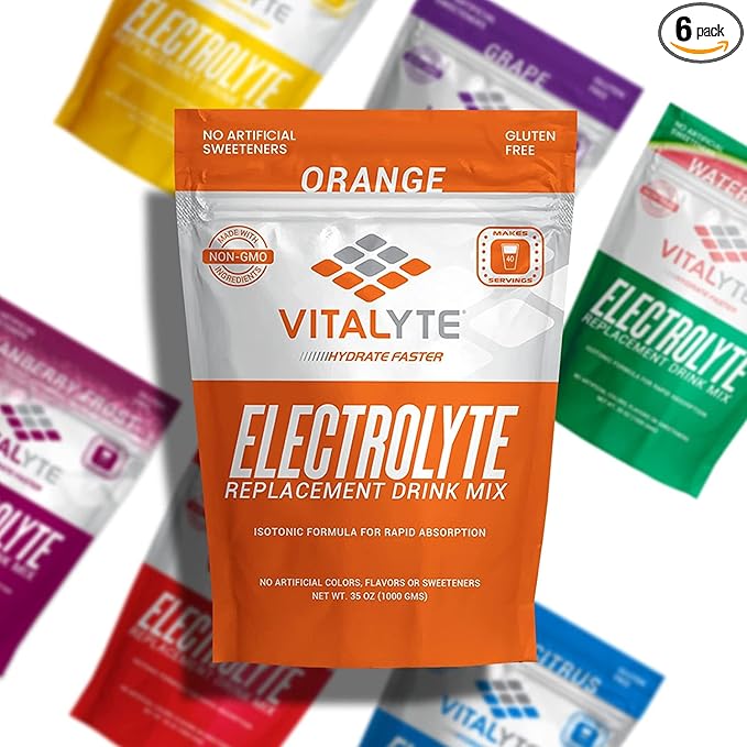Vitalyte Electrolyte Powder Drink Mix, Isotonic Electrolyte Hydration Mix, Case Pack (6 Pack, Orange)