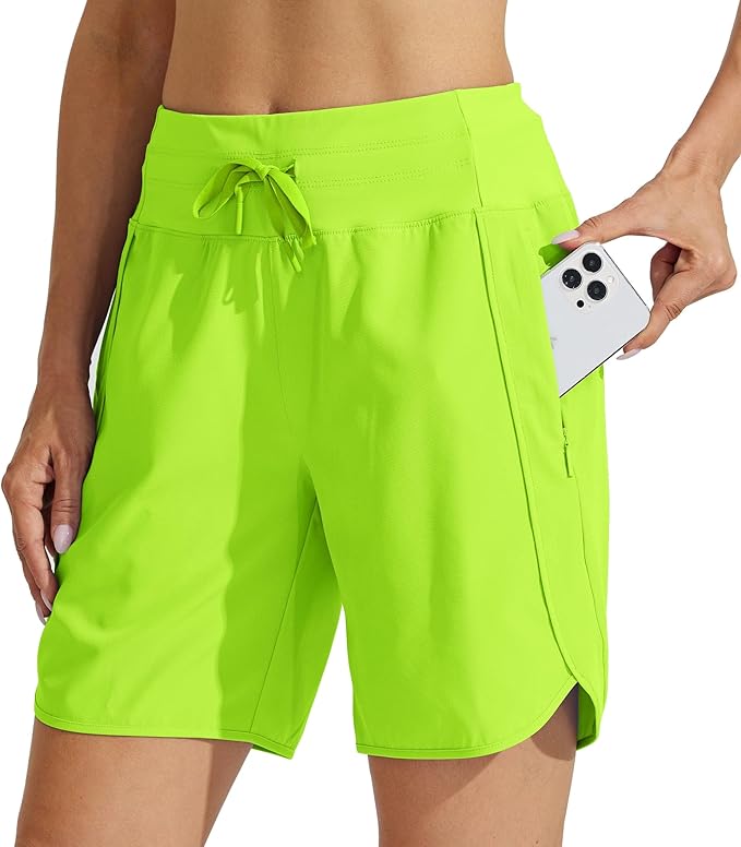 Willit Women's 7" Athletic Running Shorts Long Workout Hiking Shorts Quick Dry High Waisted Active Zipper Pocket(Medium)