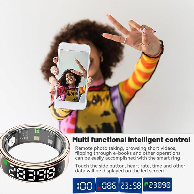 Smart Health Ring for Women Men, Smart Ring Fitness Tracker for iOS Android, Heart Rate, Blood Oxygen, Blood Pressure, Sleep Monitoring,5ATM Waterproof, No Subscription Fee (Silver, 12#)
