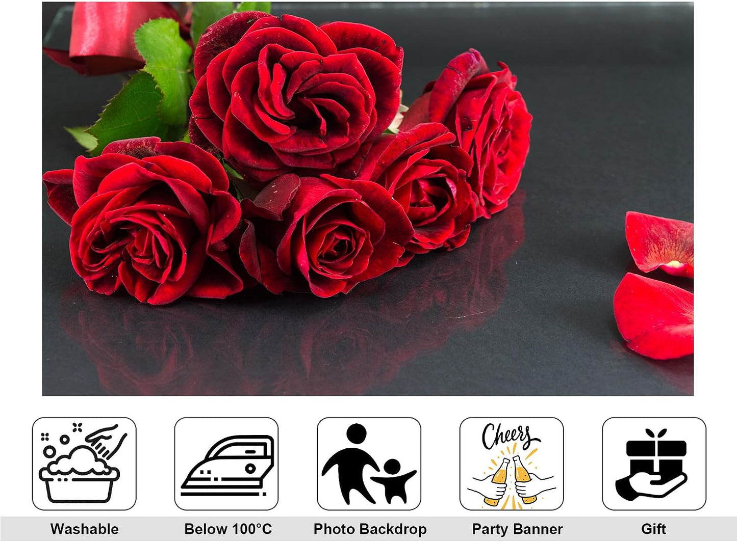 KeyWork 6x6ft Red Rose Bouquet Backdrop Fresh Bloom Petal Photography Background for Valentine's Day Gift Party