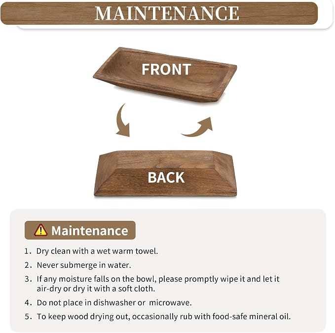 Hanobe Decorative Wooden Dough Bowl: Wood Bowl Decor for Entry Table Decor Coffee Table DecorDining Room Kitchen Decor, Brown