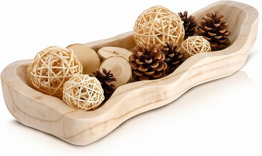 Nuogo 1 Pack 14 Inch Wavy Edge Dough Bowl Large Size Wood Rustic Dough Bowl Decorative for DIY Farmhouse Home Supplies Kitchen Decoration (Color of Wood)