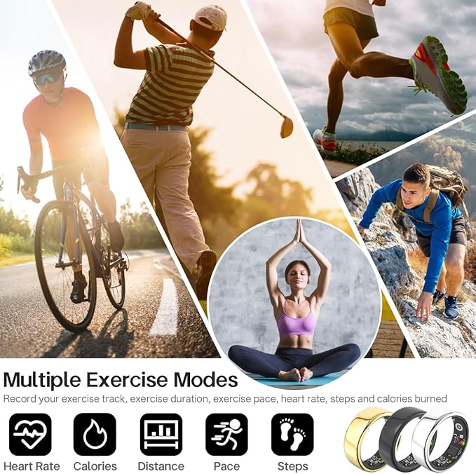 Smart Rings for Women Men,Fitness Tracker Ring,Heart Rate,Blood Oxygen,Blood Pressure,Step Tracker,Sleep Monitoring,No Subscription Fee,IP68 Waterproof Smart Ring for iphone&Android(Gold 12)