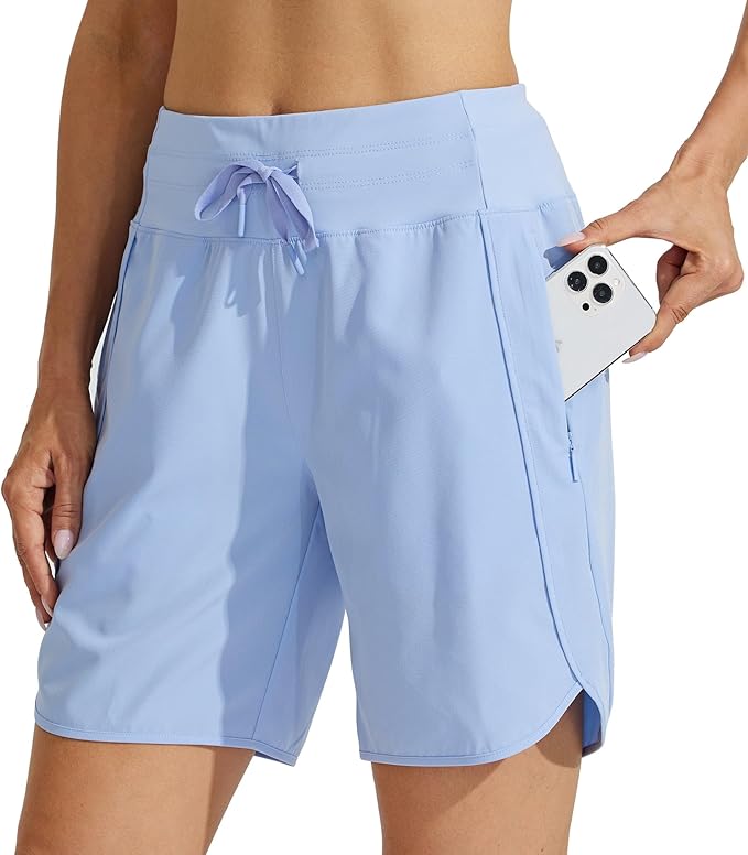 Willit Women's 7" Athletic Running Shorts Long Workout Hiking Shorts Quick Dry High Waisted Active Zipper Pocket(X-Large)