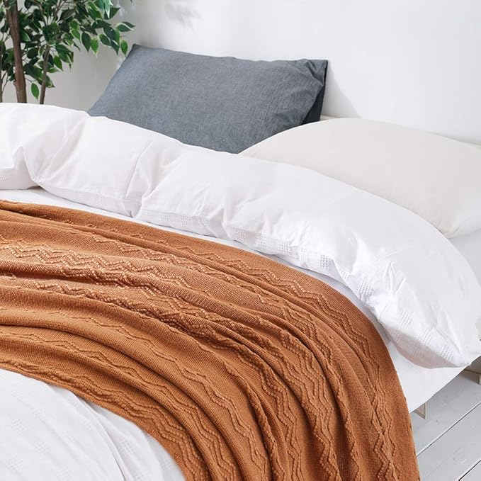 BOURINA Almond Throw Blanket 60x80 Inches Throw Textured Solid Soft Sofa Throw Couch Knitted Decorative Blanket