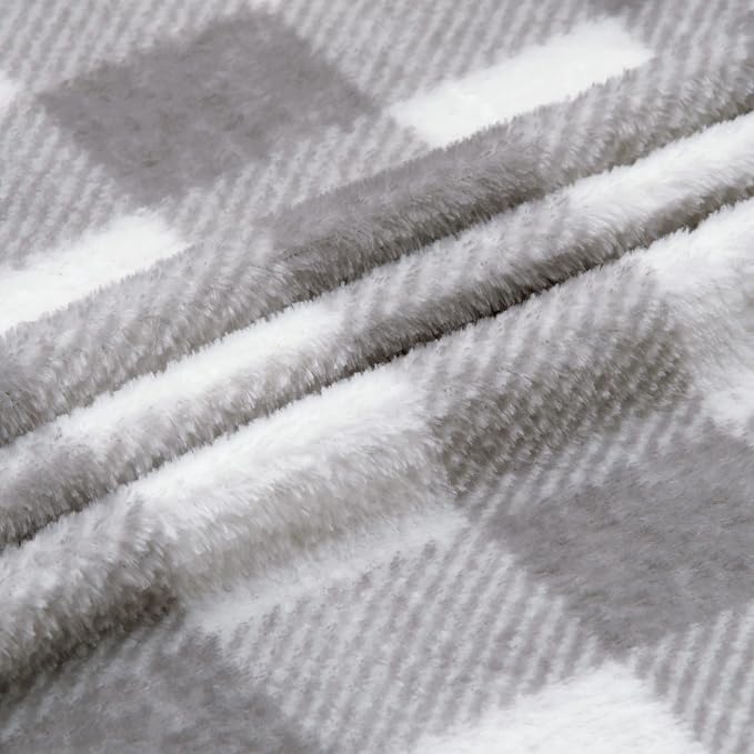 BEDELITE Plaid Fleece Twin Blanket for Couch & Bed, Grey & White Checkered Flannel Blanket, Cozy & Soft Buffalo Plaid Decor Blanket for Women, Men, 60"x80"