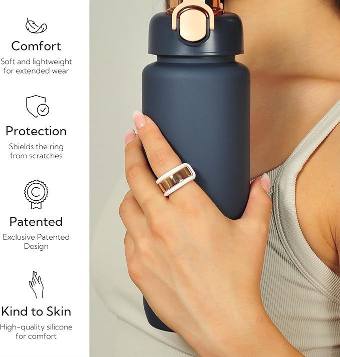 Rinfit Smart Ring Protector - Silicone Ring Enhancer for Active Lifestyle and Gym - StyleFit U.S. Design Patent - White, Size 7