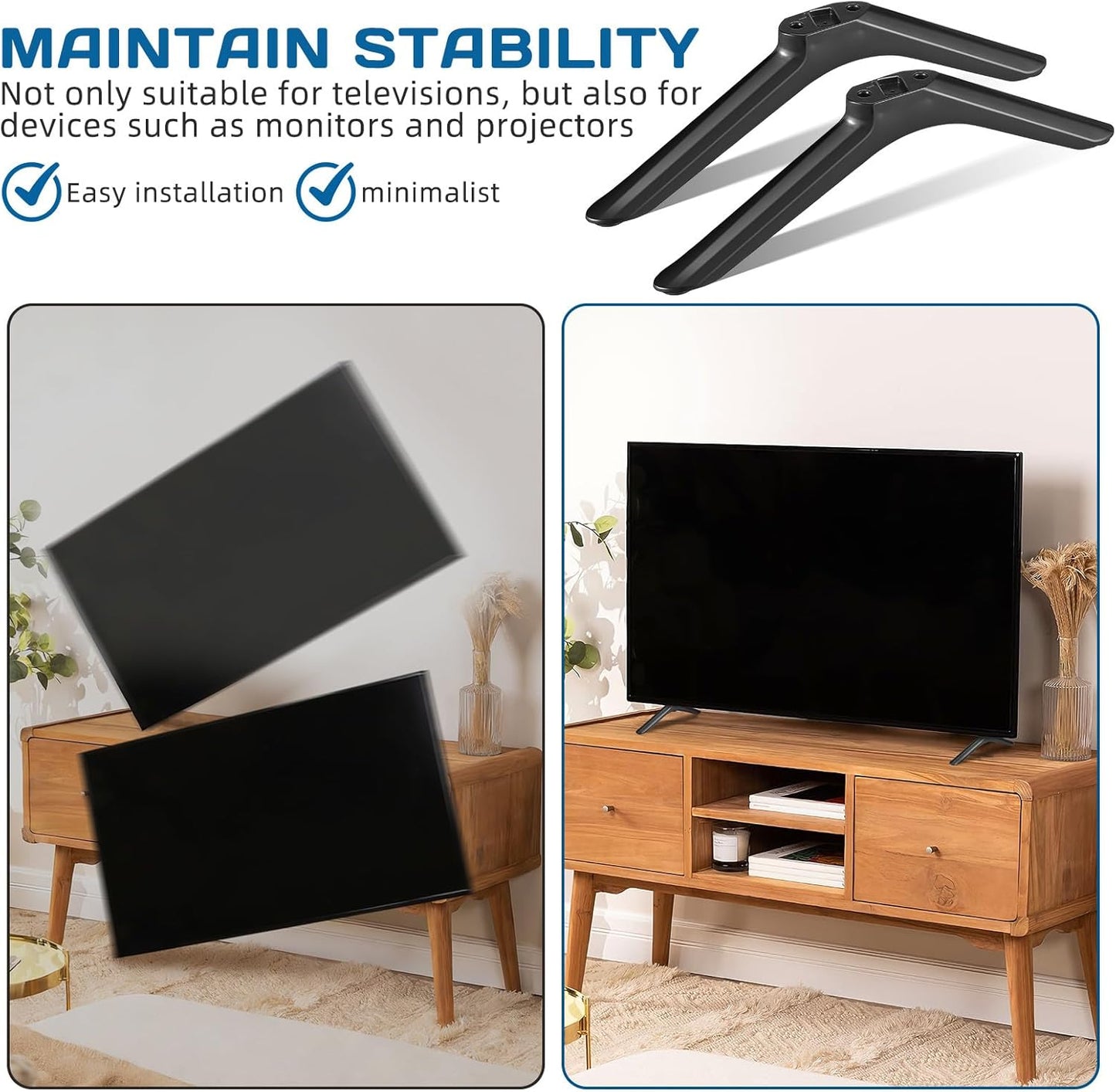 32 Inch SEWACC Universal Tv Stand Legs Replacement with Screws, Tabletop Tv Base Pedestal Feet for Tvs, Monitor