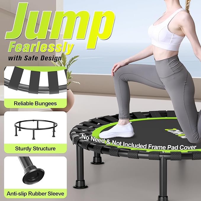 Foldable Mini Trampoline, 40"/48" Rebounder Trampoline for Adults & Kids, 440lbs Capacity Indoor Fitness Workout Exercise Equipment