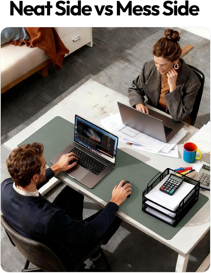 YSAGi Leather Desk Protector, Office Mat, Large Mouse Mat, Non-Slip PU Leather Blotter, Laptop Desk Mat, Waterproof Writing Pad for Office and Home(Dark Green, 63" x 17.2")