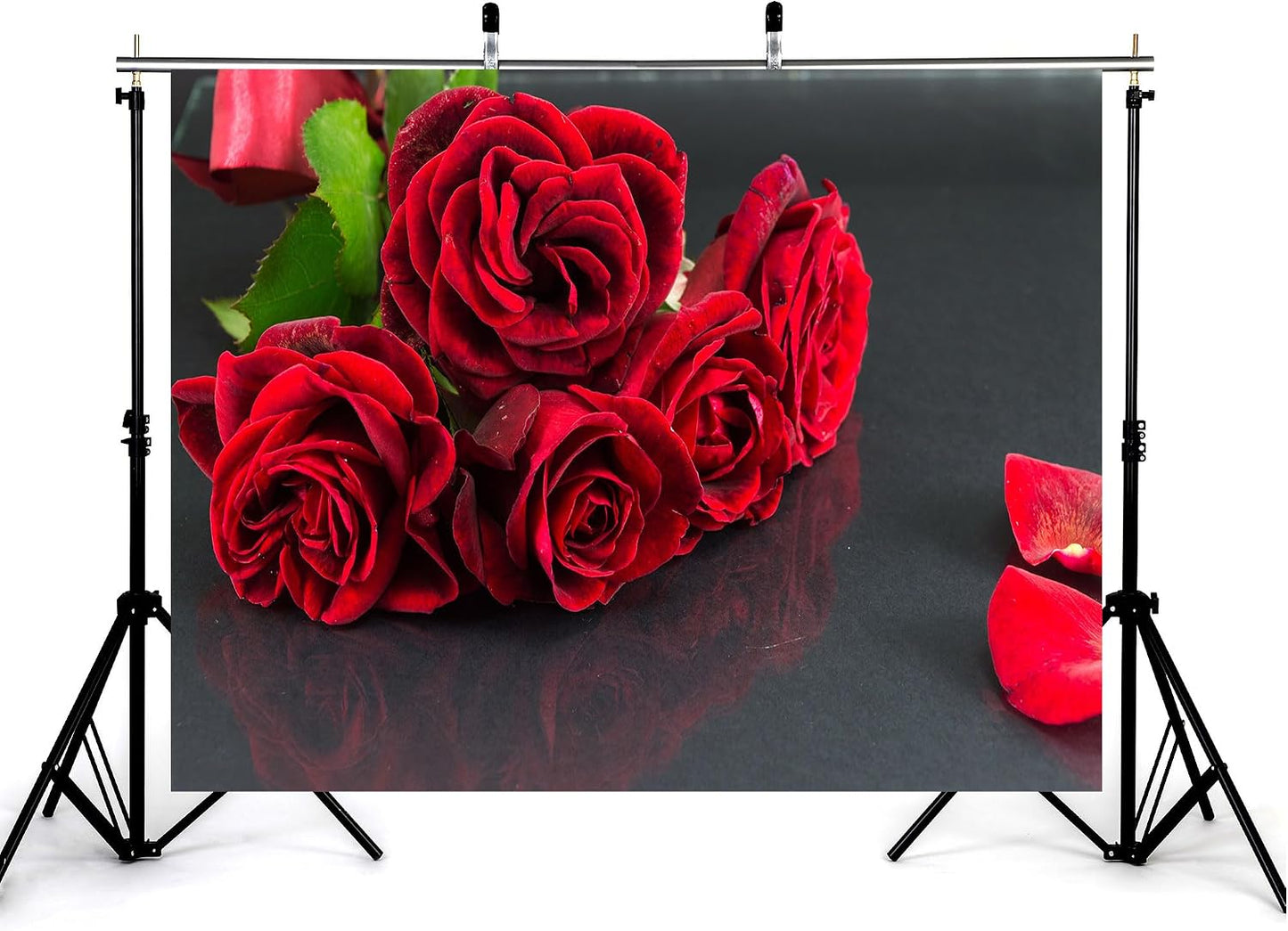 KeyWork 4x4ft Red Rose Bouquet Backdrop Fresh Bloom Petal Photography Background for Valentine's Day Gift Party