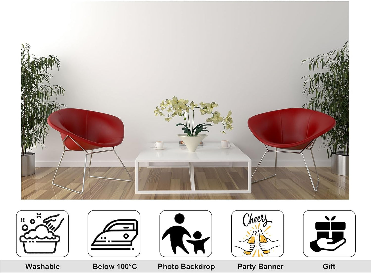 KeyWork 7x7ft Modern Red Accent Chairs Backdrop Contemporary Interior Photography Background for Minimalist Party