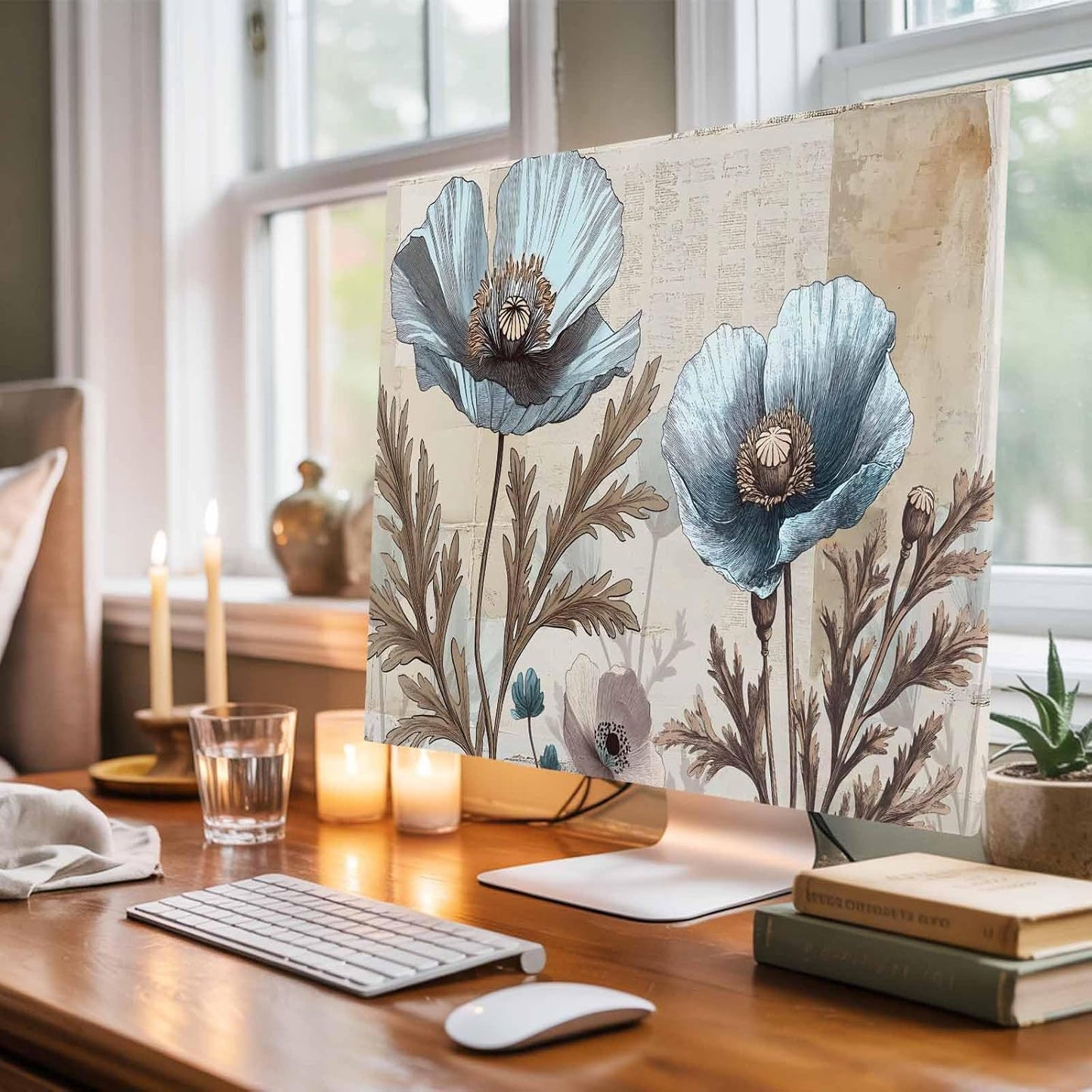 Singingin 32 Inch, Blue Broccoli TV Dust Cover Rustic Farmhouse Floral Retro Brown Plant Computer Monitor Cover