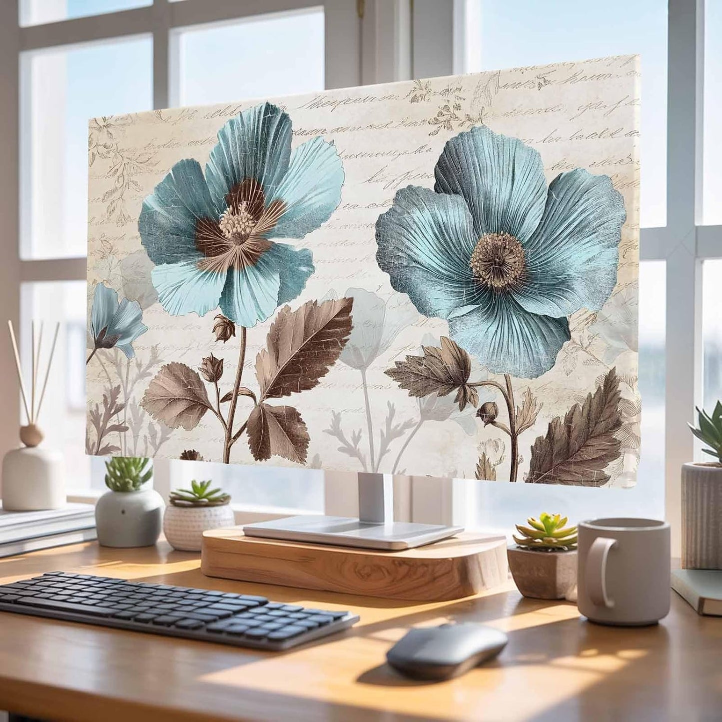 Yukro 65 Inch, 57"x32" Rustic Blue Indoor TV Dust Cover, Broccoli Flower Leaf Farmhouse Vintage Brown Elastic TV