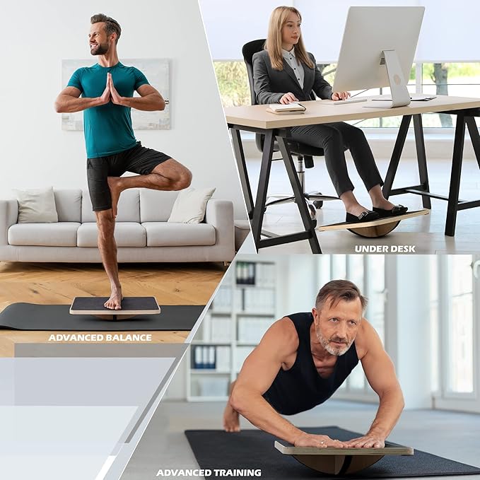 Multi-Optional Wooden Balance Board for all kind of balance tranning, Extra-Large Anti-Slip Wobble, Rocker and Plank Board for Balance and Core Training, Balancing Board for Under Desk