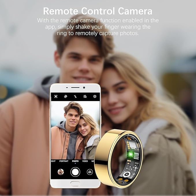 Health Tracker Ring, Smart Health Ring for Women Men with Heart Rate, Blood Oxygen, Sleep Monitor, Steps,Calories, No Subscription Fee, IP68 Waterproof Smart Ring for iPhone & Android (Gold, 8#)