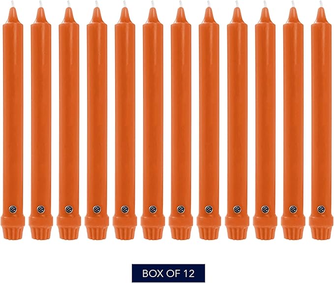 Colonial Candle Unscented Taper Candle, Classic Collection, Pumpkin, 12 in, Pack of 12 - Up to 10 Hours Burn