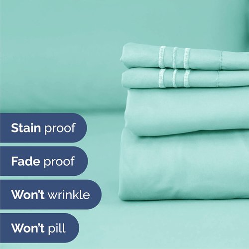 Cal King Size 4-Piece Sheet Set | Skiennix Comfy Breathable Cooling Bedding - Luxury Hotel Quality - Deep Pockets, Soft, Wrinkle-Free - Oeko-Tex Certified, Spa Blue