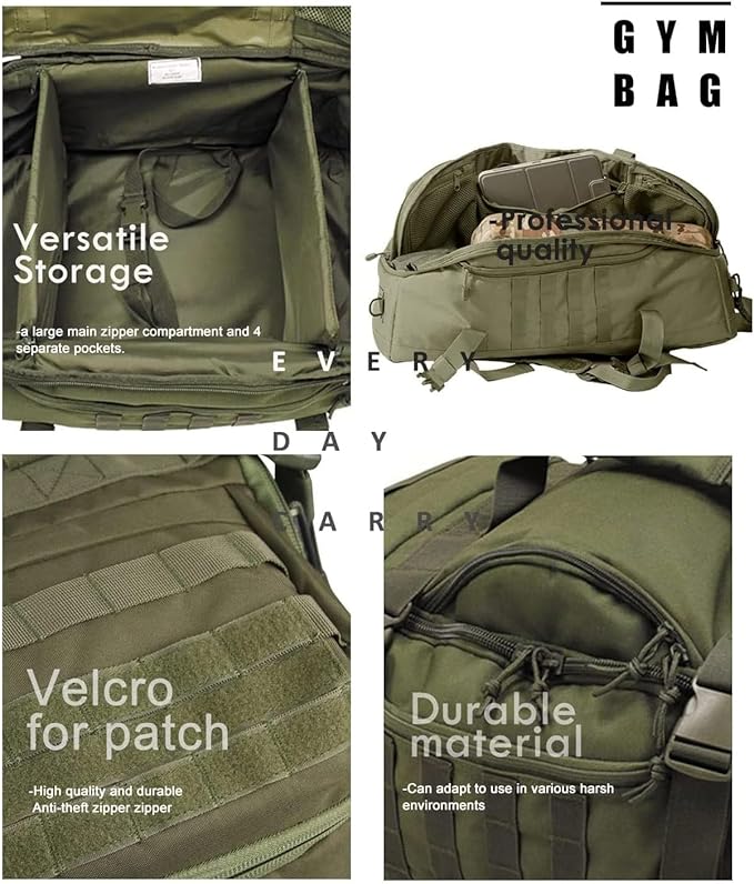 3 In 1 Tactical 45L Military Backpack Travel Duffle Bag for Weekender Gym Workout Deployment