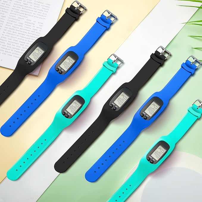 Geyoga 24 Pcs Pedometer for Walking Steps and Miles Pedometer Watch Silicone Steps Tracker Running Bracelet Ankle Step Counter for Calorie Burning and Step Counting
