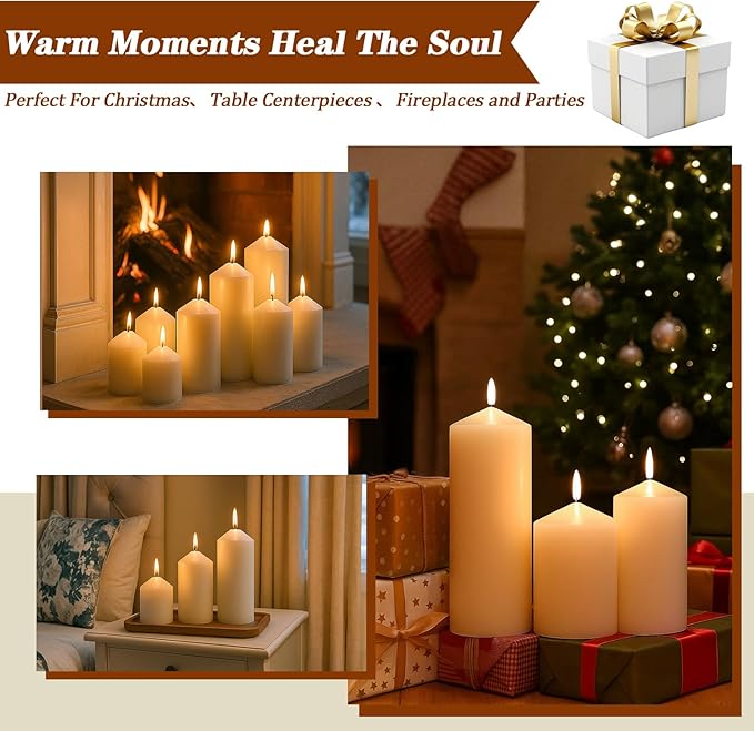 White Pillar Candles Bulk Set of 3,3 Different Lengths 3 x 3/6/8 Inch,Hurricane Candles,Dripless Unscented Smokeless,Gives You a Better Atmosphere When Organizing an Event Party.