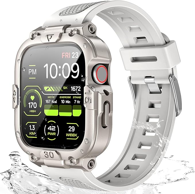 Dsytom Waterproof Case with Band Compatible for Apple Watch Band 45mm 44mm 41mm 40mm for Men ,Rugged Shockproof Smartwatch Strap Protective Bumper Cover with Built-in Tempered Glass Screen Protector