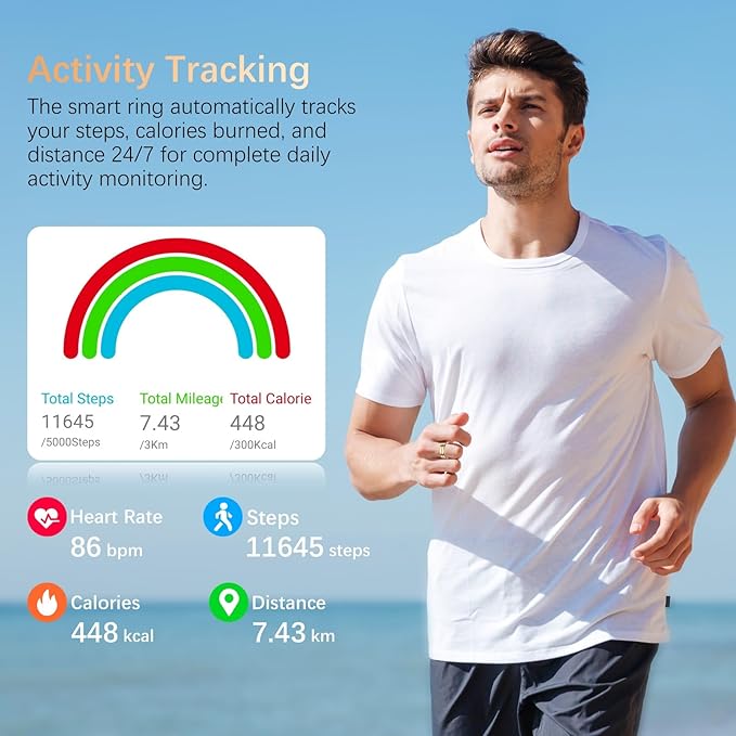 Fit Ring, Smart Health Rings for Women Men with Heart Rate,Blood Oxygen,HRV,Stress Level, Sleep Monitor, Step Tracker, No Subscription Fee, IP68 Waterproof Smart Ring for iphone &Android (Gold, 13#)