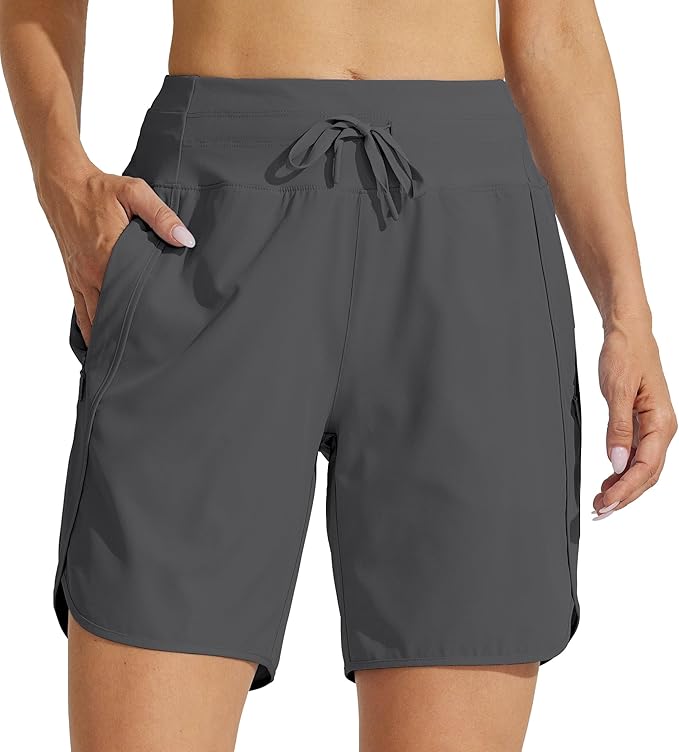 Willit Women's 7" Athletic Running Shorts Long Workout Hiking Shorts Quick Dry High Waisted Active Zipper Pocket(X-Small)