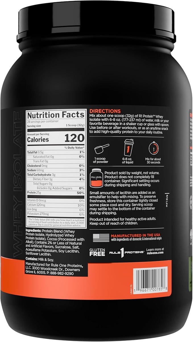 Rule 1 R1 Protein Whey Isolate - with 25g Protein & 6g BCAA Exclusively from Isolated & Hydrolyzed Sources for Workout Recovery (2 Pounds*, Mint Chocolate Chip)