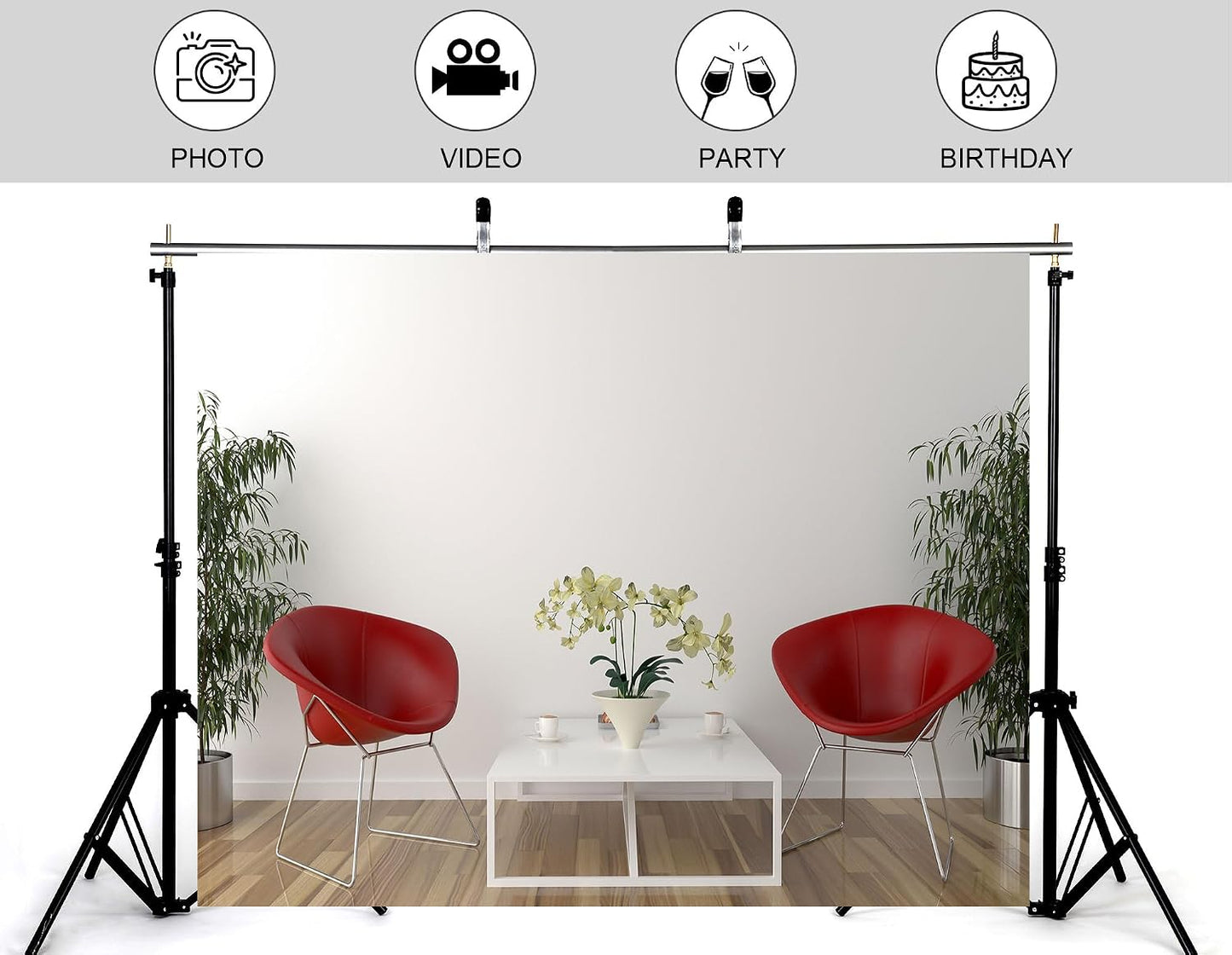 KeyWork 5x4ft Modern Red Accent Chairs Backdrop Contemporary Interior Photography Background for Minimalist Party