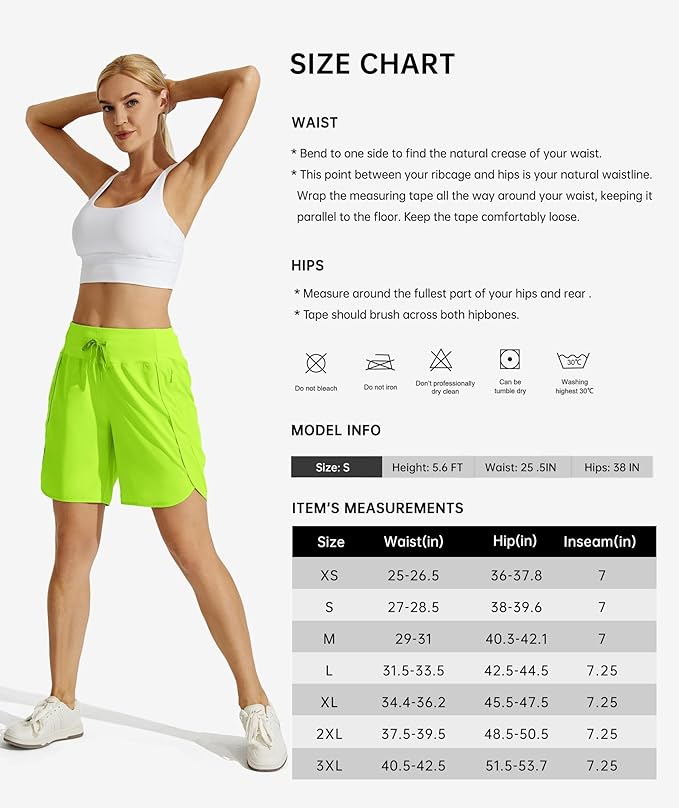 Willit Women's 7" Athletic Running Shorts Long Workout Hiking Shorts Quick Dry High Waisted Active Zipper Pocket(Medium)