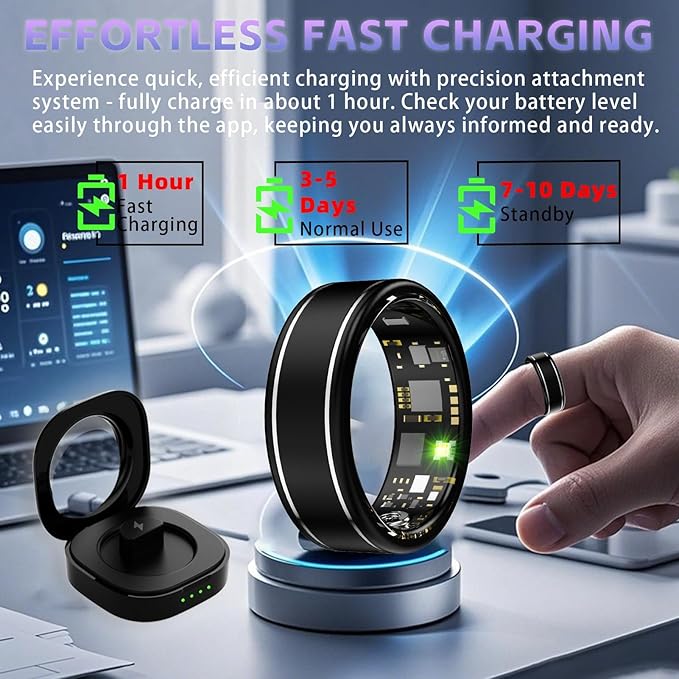 Smart Ring for Men Women ??Fitness Tracker Ring with Heart Rate, SpO2, Blood Pressure, Sleep Monitoring, Step & Calorie Counter, No Subscription Fee, iOS & Android Compatible (Black, 12)
