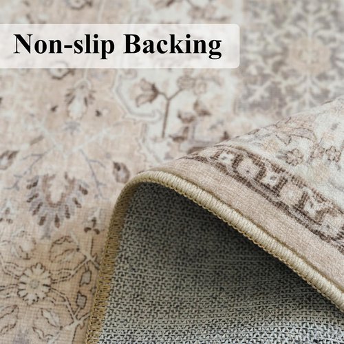 Hallway Washable Runner Rug - Vintage Soft Non-Slip Indoor Carpet for Kitchen & Entryway | 3x10 Beige