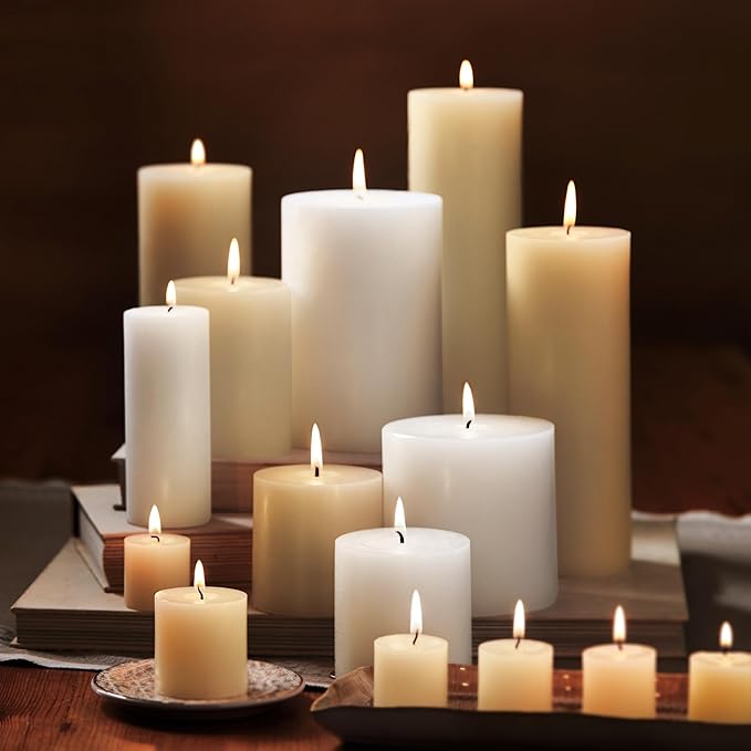 tag Chapel 4X4 White Pillar Paraffin Wax Candle Unscented Drip-Free Long Burning 75 Hours For Home Decor Wedding Parties Dining Dinner Kitchen Table Tabletop Living Room End Table Decor Decoration 4x4