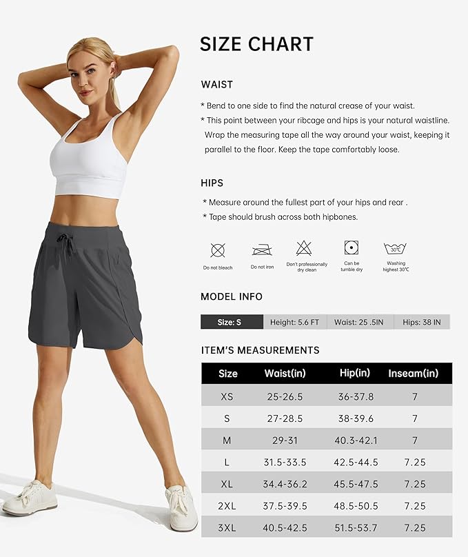Willit Women's 7" Athletic Running Shorts Long Workout Hiking Shorts Quick Dry High Waisted Active Zipper Pocket(Large)