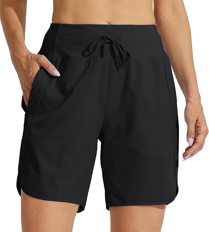 Willit Women's 7" Athletic Running Shorts Long Workout Hiking Shorts Quick Dry High Waisted Active Zipper Pocket(Medium)