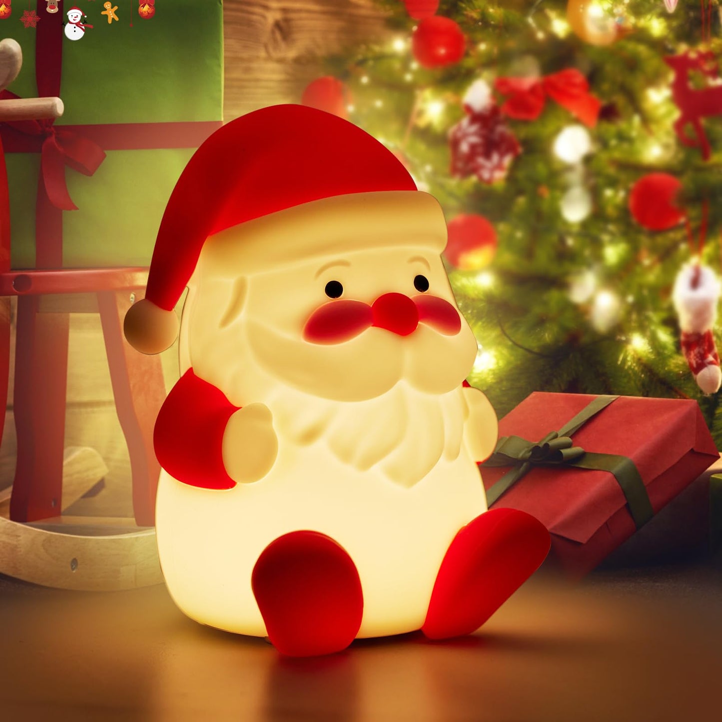 LED Cute Christmas Gift Night Light - Dimmable Bedside Lamp for Nursery - Rechargeable Touch Lamp with Squishy Silicone Cover - Cute Christmas Gift for Boys, irls, Baby, Children - Room Decor for Kids