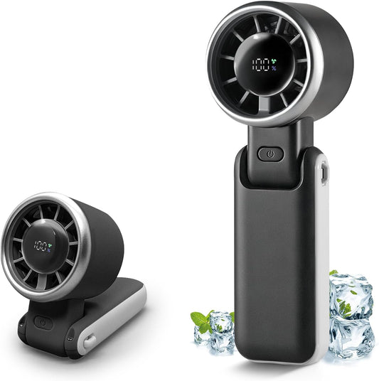 Skiennix Portable Handheld Turbo Fan - 180° Folding Design, 5 Adjustable Speeds, USB Rechargeable | Ideal for Travel & Summer (Black)