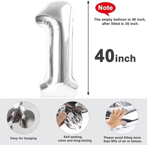 Large Silver Number 13 Balloon by Numbers - 40 Inch Foil Party Decoration for Birthdays & Weddings