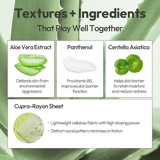 LAPCOS Aloe Sheet Mask, Daily Face Mask with Cucumber and Aloe Gel to Calm and Moisturize Skin, Korean Beauty Favorite, 5-Pack