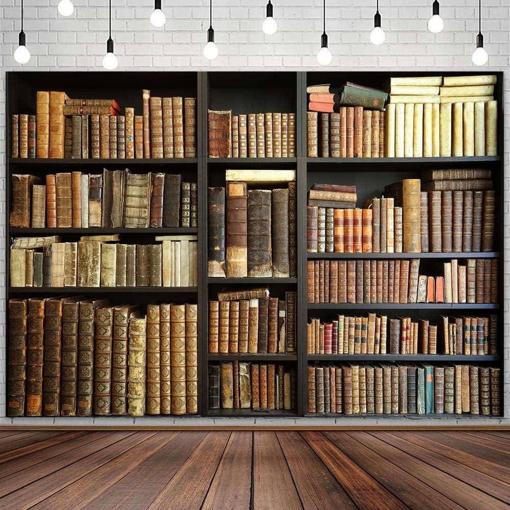 Etsyoki 8X6FT Brown Bookshelf Backdrop Library Modern Retro Bookcase Photography Backdrops Home Office Zoom Meeting