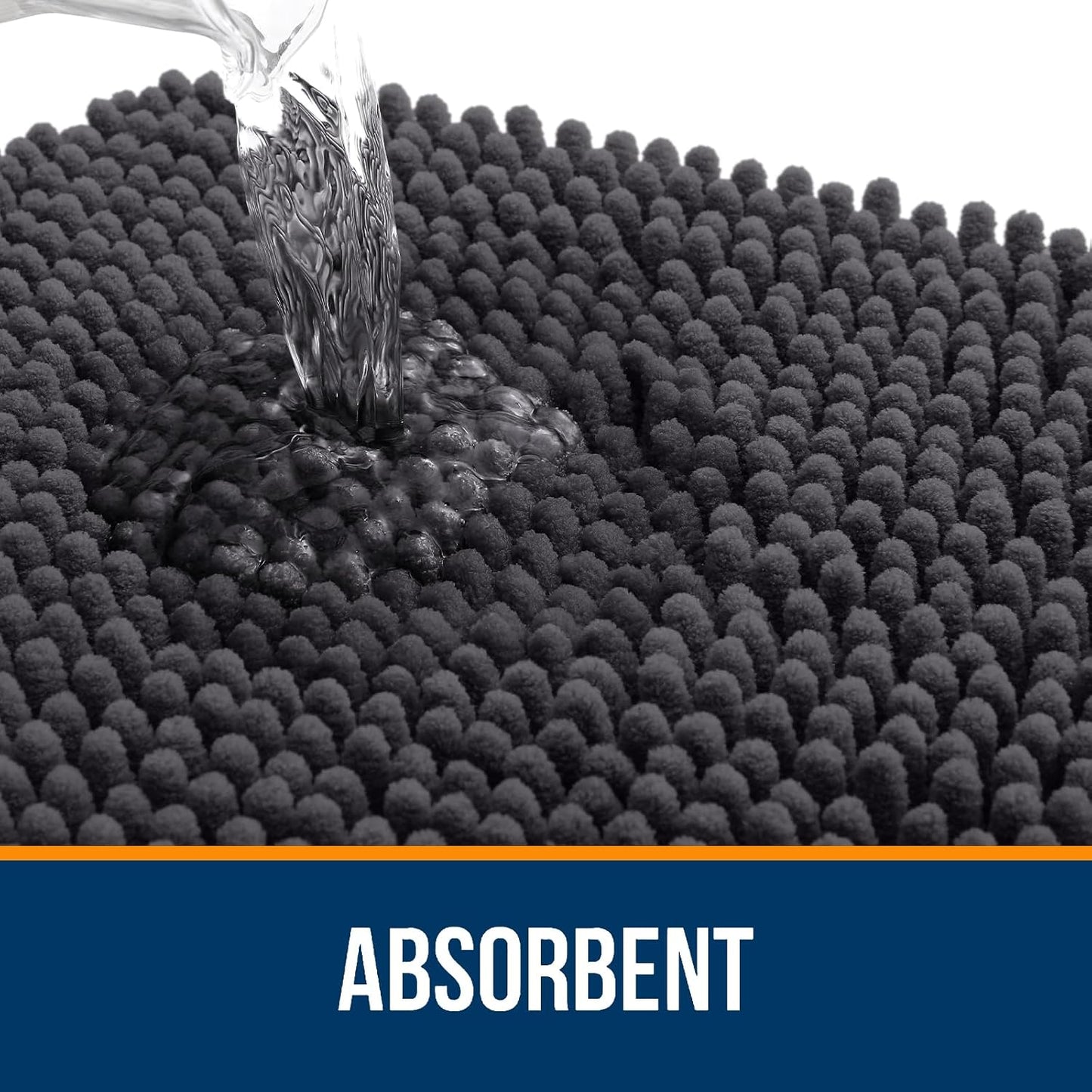 OLANLY Bathroom Runner Rugs - Soft Absorbent Chenille Bath Mat with Rubber Backing | 59x24, Dark Grey
