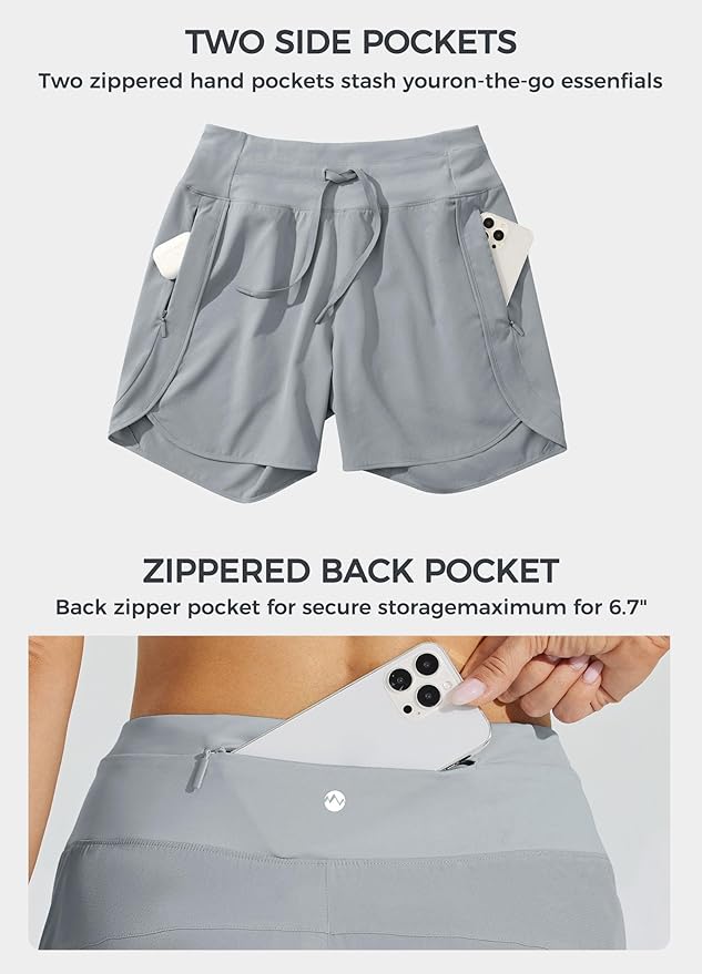 Willit Women's 7" Athletic Running Shorts Long Workout Hiking Shorts Quick Dry High Waisted Active Zipper Pocket(X-Small)