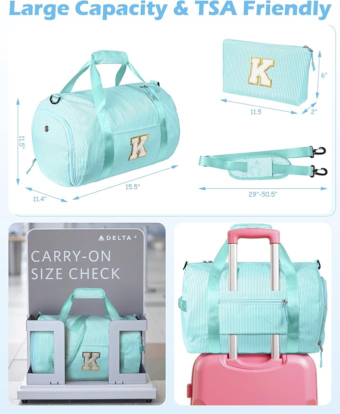 Daughter Birthday Gift from Mom, Girl Gym Bag, Kids Initial Overnight Duffel Bags with Shoe Compartment, Personalized Travel Bag with Makeup Pouch, Teen Girl Gifts Trendy Stuff (Letter P)