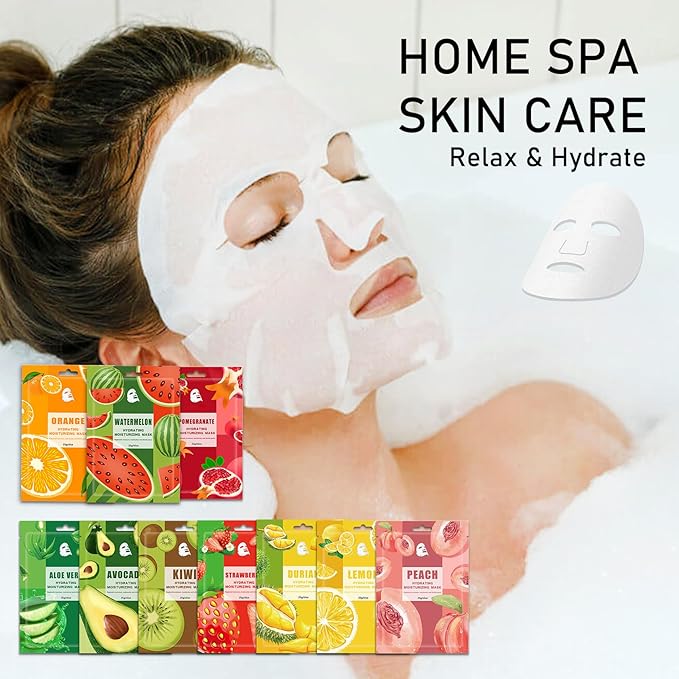Face Masks Skincare,Hydrating Sheet Masks,Collagen Night Wrapping Mask,Facial Mask for Men&Women,with Collagen Essence and Fruit Extracts,Nourishing and Moisturizing for All Skin Types 10 Pack B5